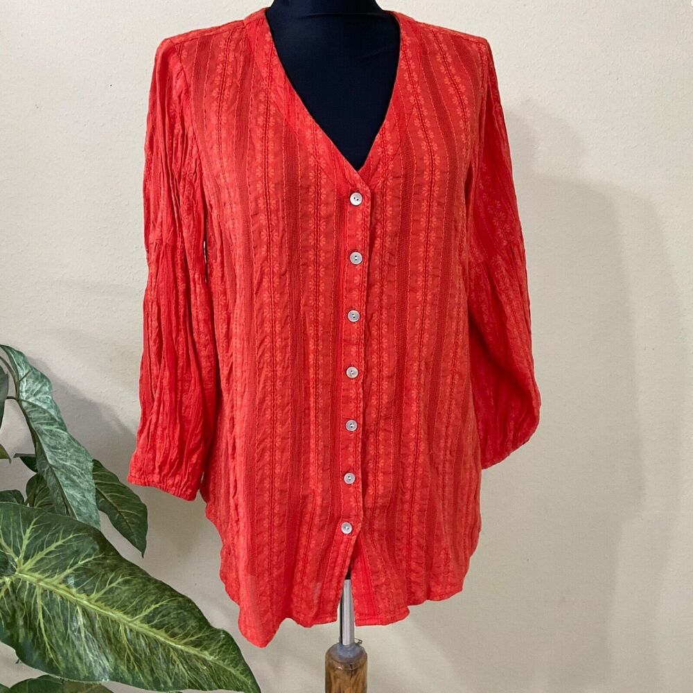 J. Jill blouse top women’s size S Floral Embroidered elastic wrists button up